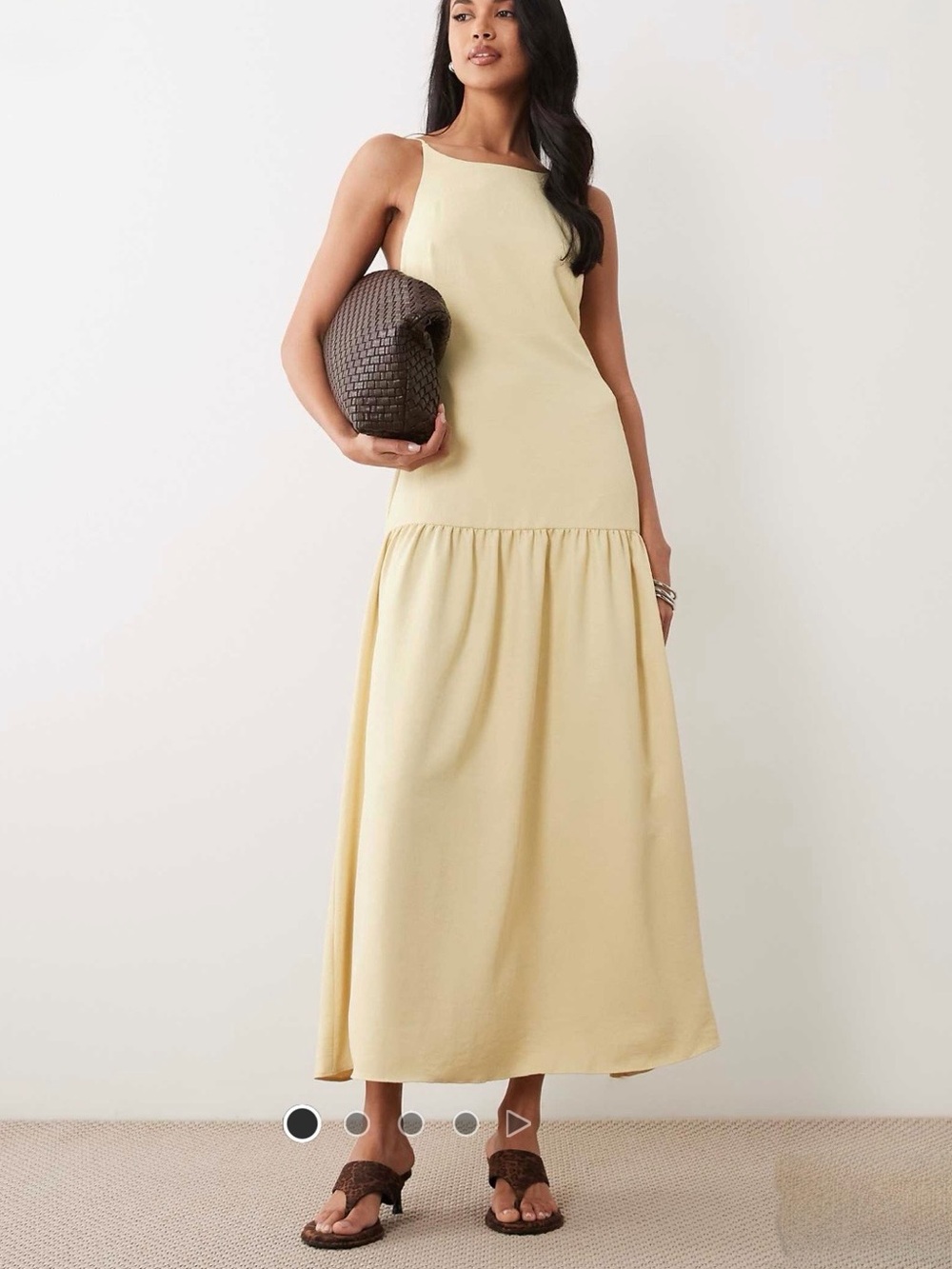 ASOS DESIGN scoop neck dropped waist cami midaxi dress in buttermilk Yellow
